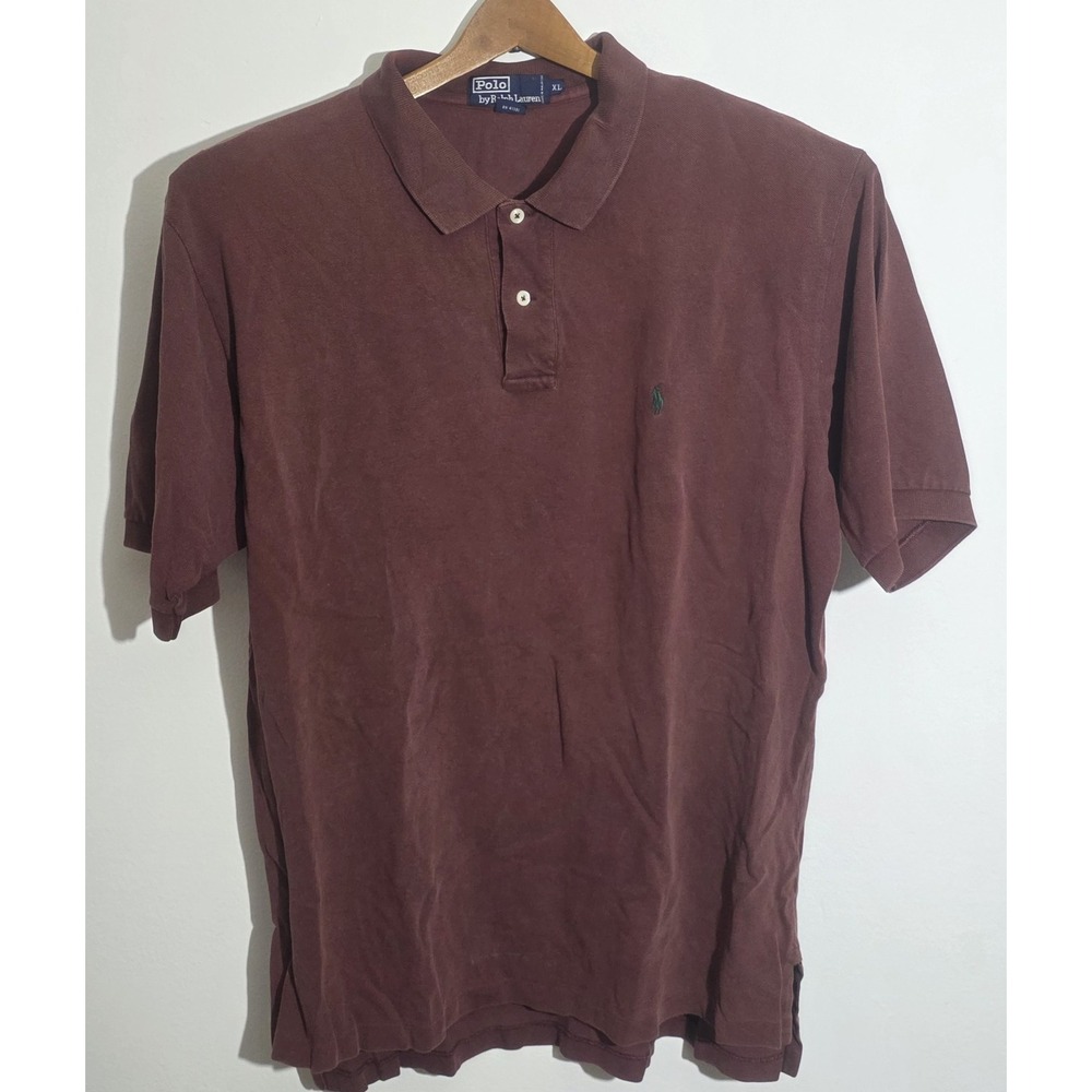 Vintage Polo by Ralph Lauren Polo Shirt Mens XL Burgundy Short Sleeve Green Pony
